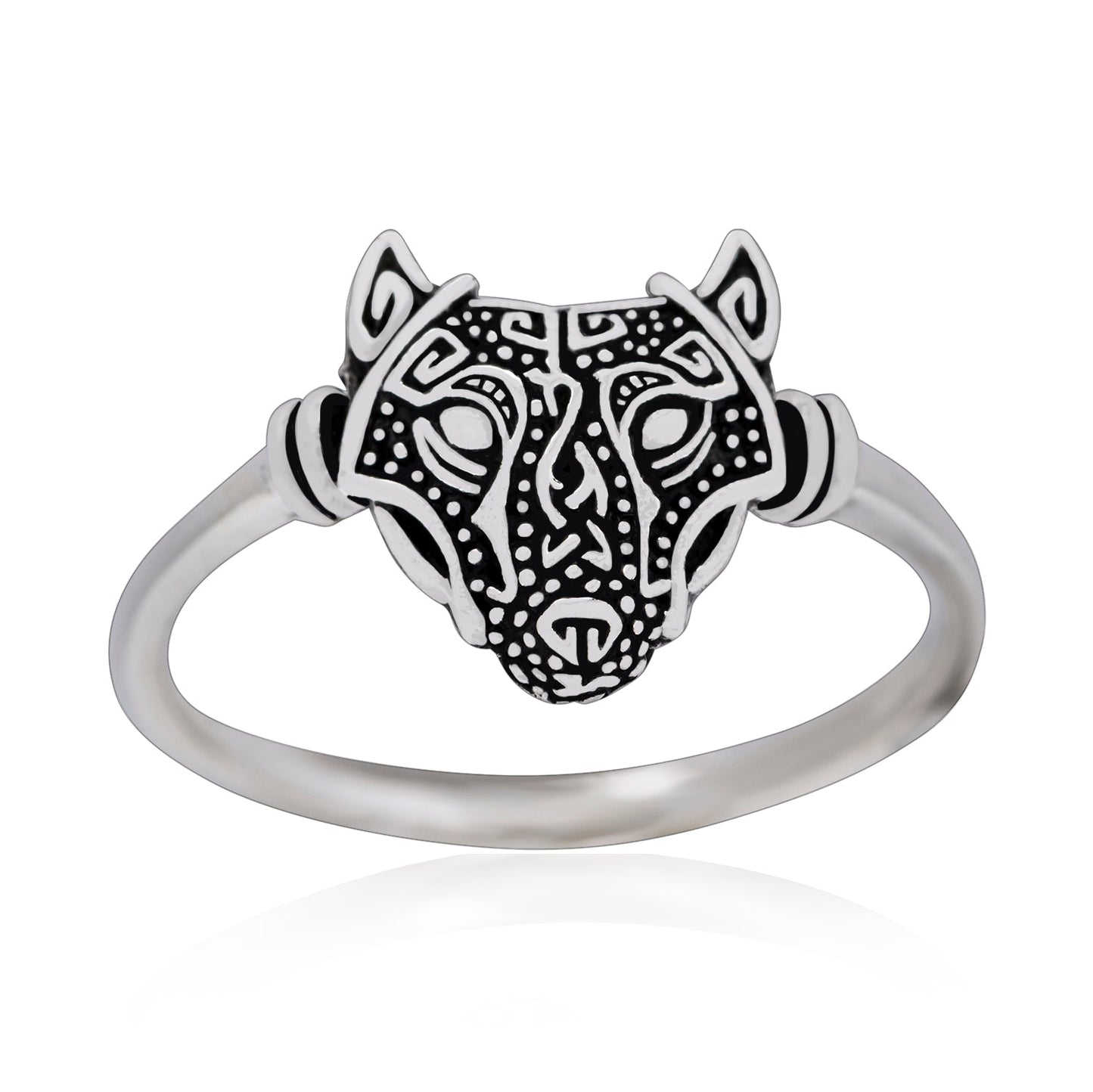 925 Sterling Silver Viking Wolf Head Ring - SilverMania925