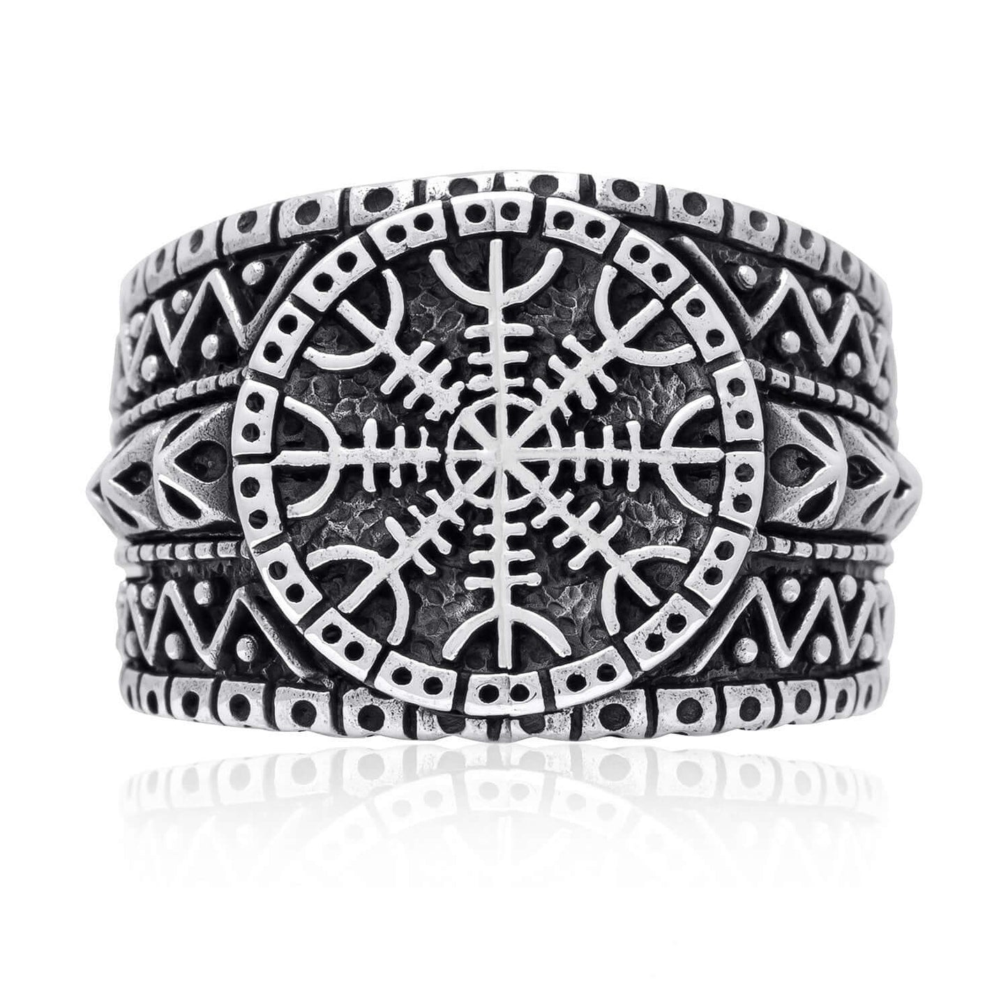 925 Sterling Silver Helm of Awe Viking Oxidized Ring - SilverMania925
