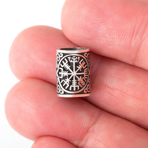 925 Sterling Silver Viking Beard Hair Bead with Vegvisir