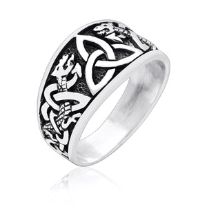 925 Sterling Silver Triquetra Band Ring with Jormungand
