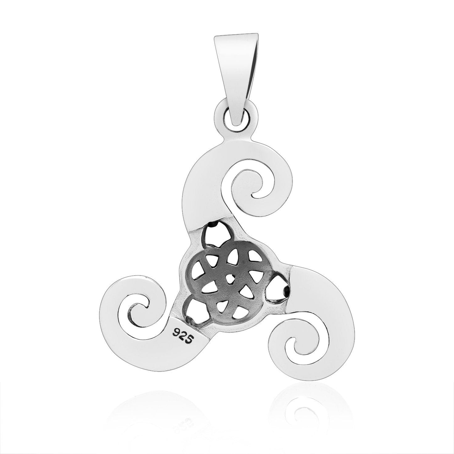 925 Sterling Silver Triskelion Pendant with Celtic Knotwork - SilverMania925