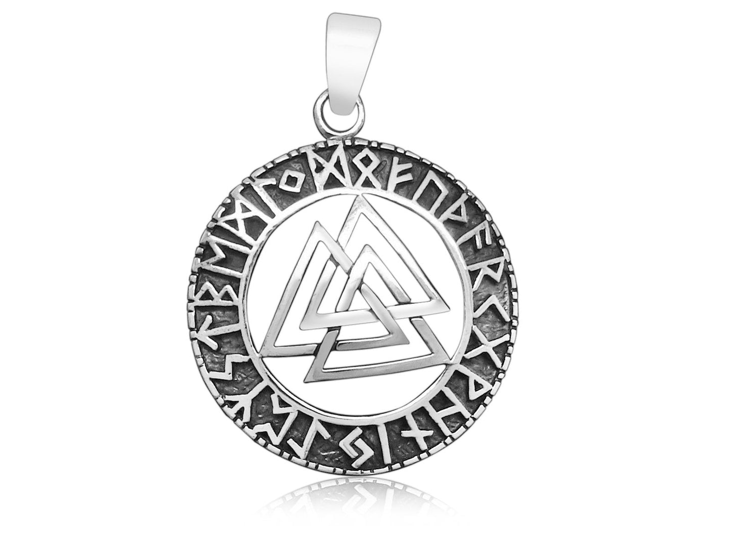 925 Sterling Silver Valknut Odin Norse Viking Runes Runic Futhark Pendant - SilverMania925
