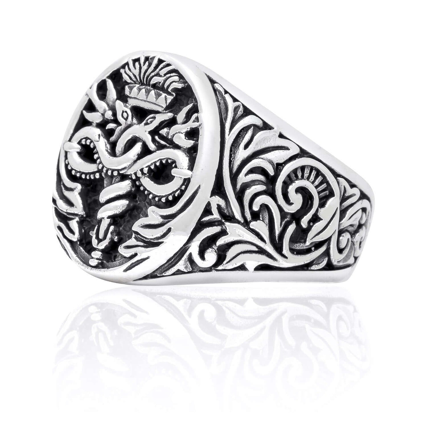 925 Sterling Silver Caduceus Medical Symbol Signet Ring - SilverMania925