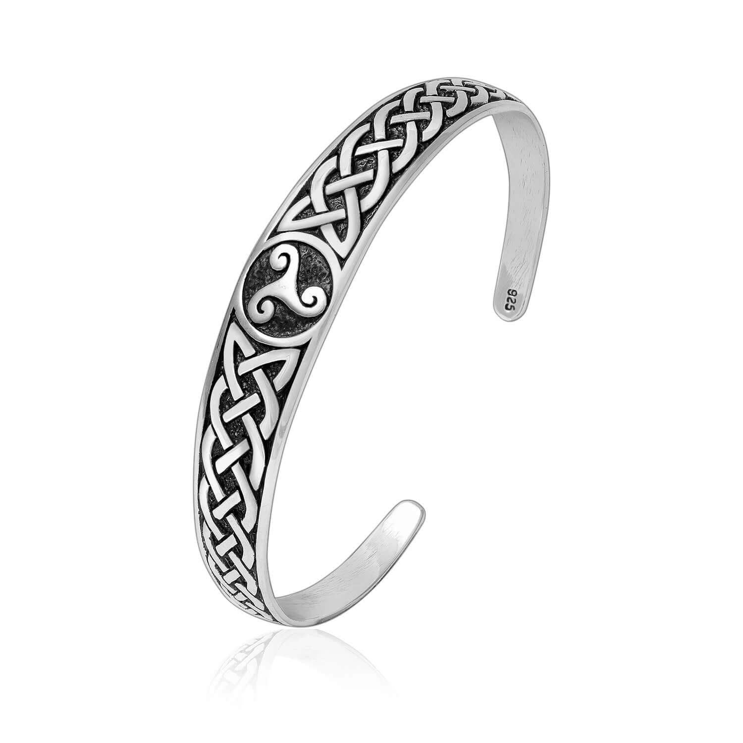 925 Sterling Silver Celtic Triskelion with Infinity Knots Bangle