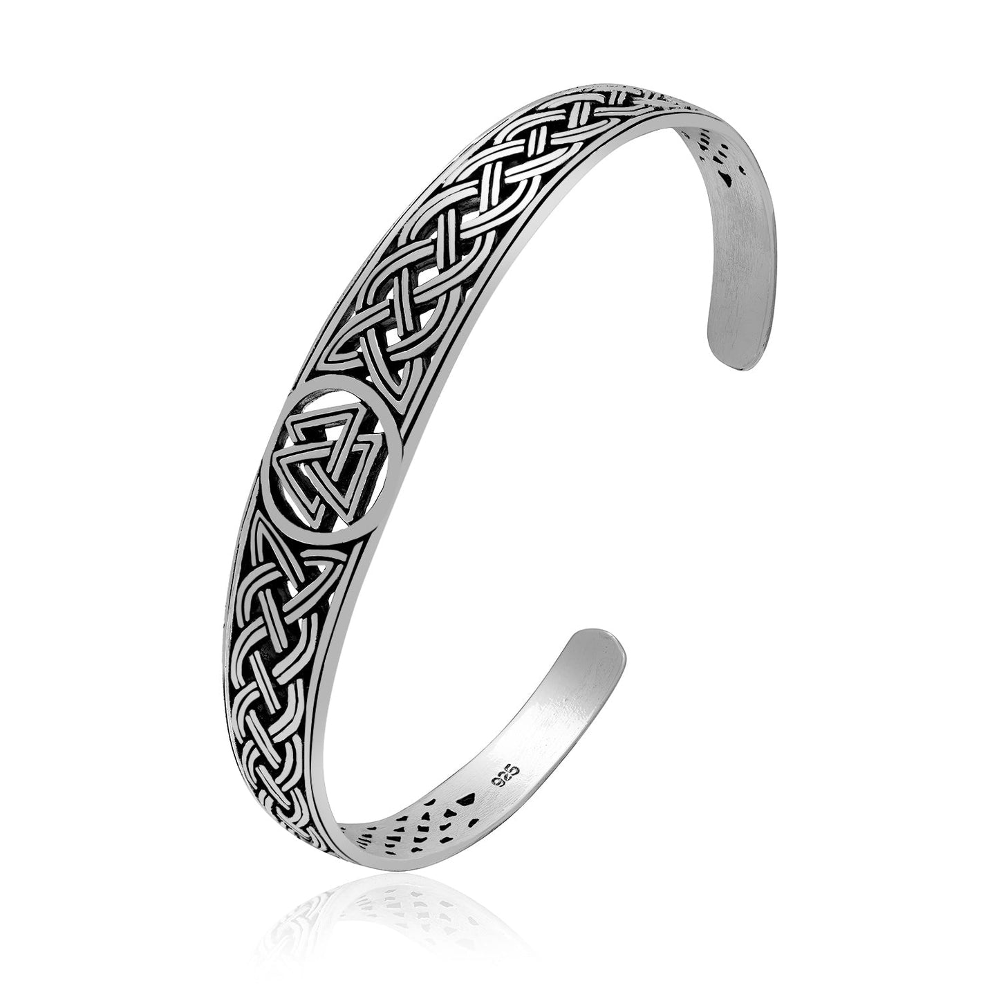 925 Sterling Silver Viking Valknut Shieldmaiden Bangle - SilverMania925