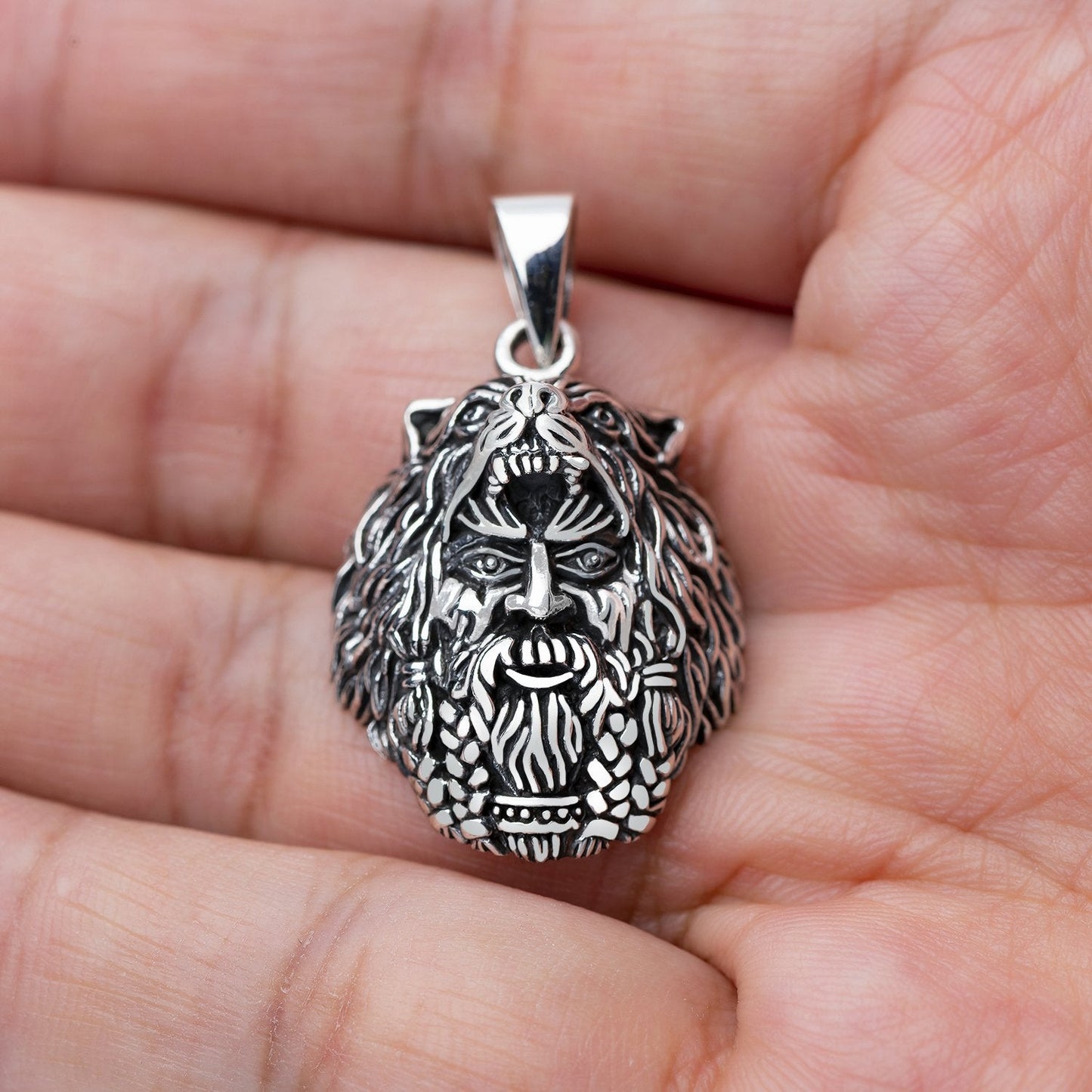 Sterling Silver Viking Berserker with Bear Hood Amulet - SilverMania925