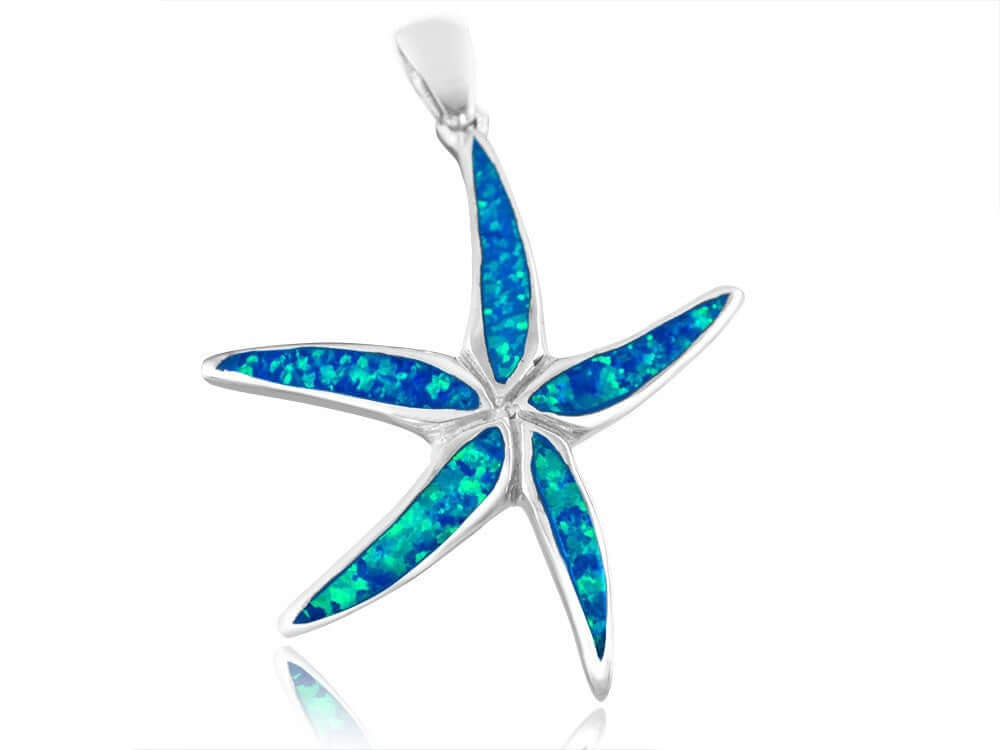 925 Sterling Silver Hawaiian Blue Opal Starfish Pendant - SilverMania925