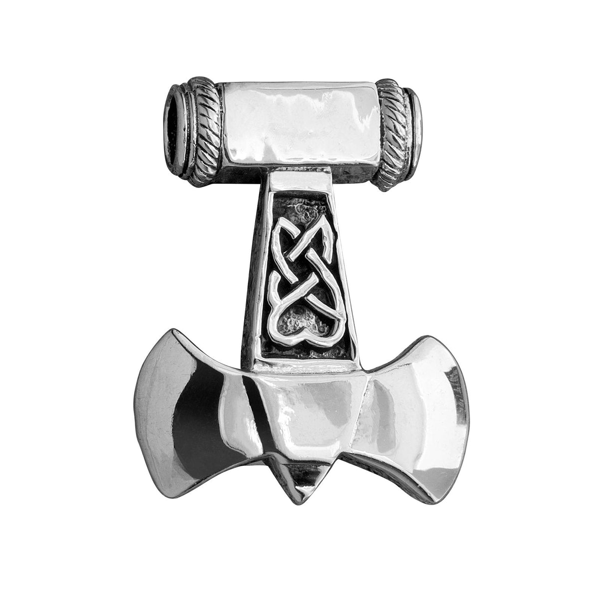 925 Sterling Silver Thor Hammer Mjolnir Viking Axe Knotwork Amulet Pendant - SilverMania925