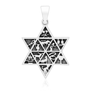 Sterling Silver 12 Tribes of Israel with Star of David Pendant