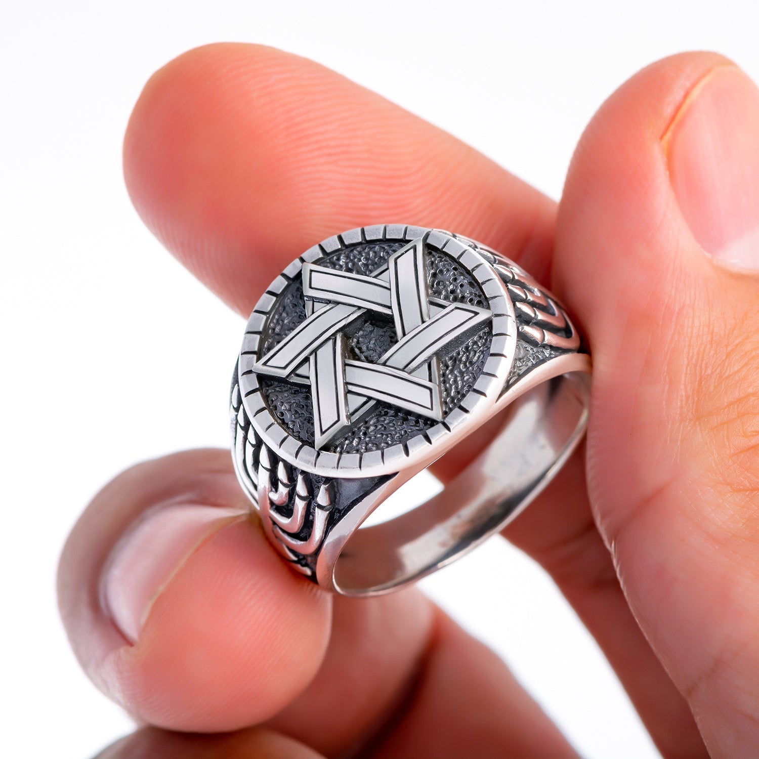 925 Sterling Silver Star of David with Menorah Ring - SilverMania925