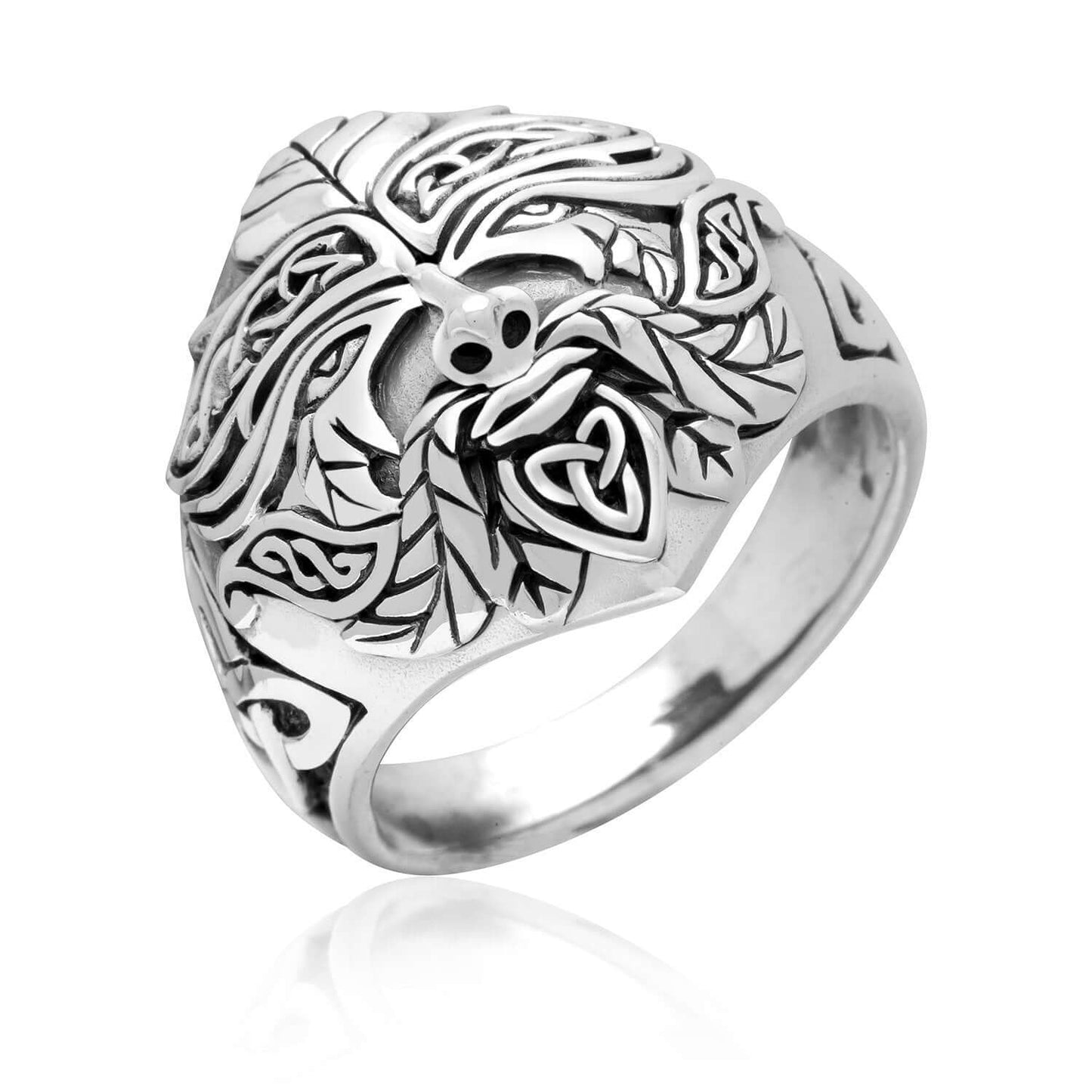 925 Sterling Silver Green Man Celtic Pagan Ring - SilverMania925