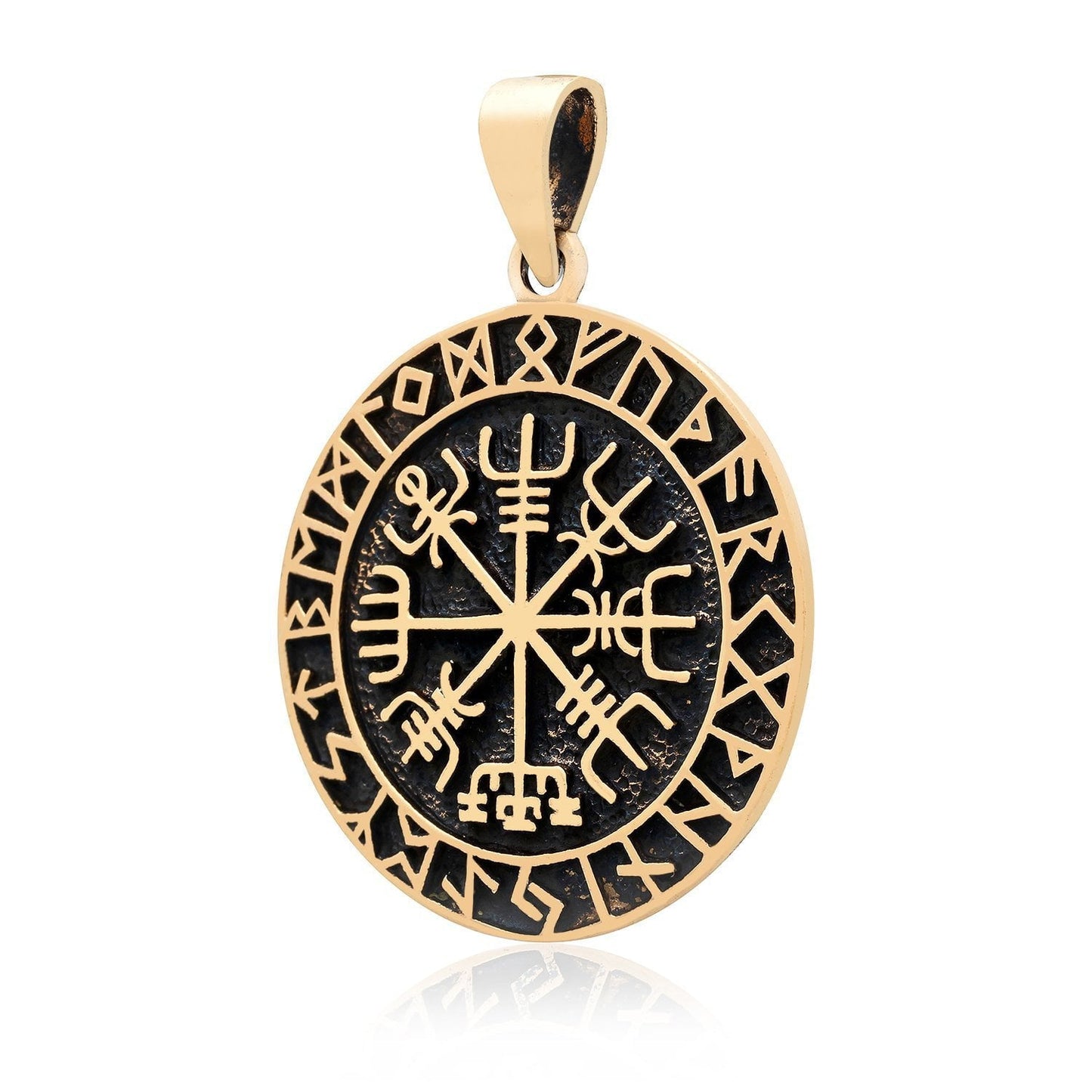 Viking Vegvisir with Runes Bronze Handcrafted Pendant - SilverMania925