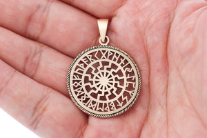 Black Wheel with Runes Bronze Pendant