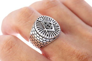 925 Sterling Silver Masonic Compass Signet Ring