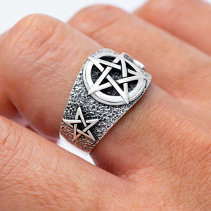 925 Sterling Silver Pentagram Signet Ring