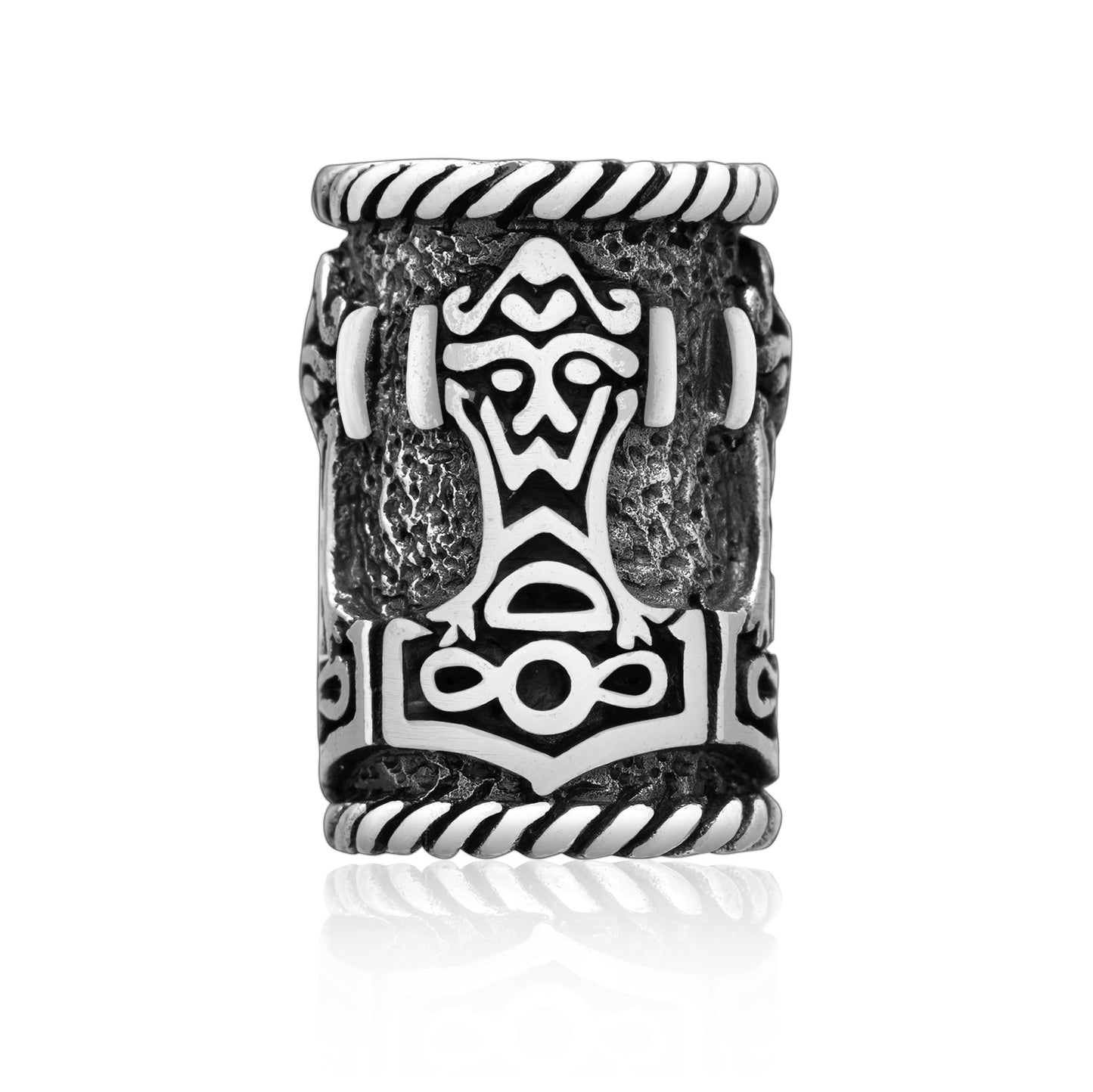 Sterling Silver Viking Beard Bead with Mjolnir and Odin - SilverMania925