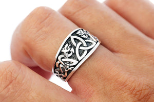 925 Sterling Silver Triquetra Band Ring with Jormungand