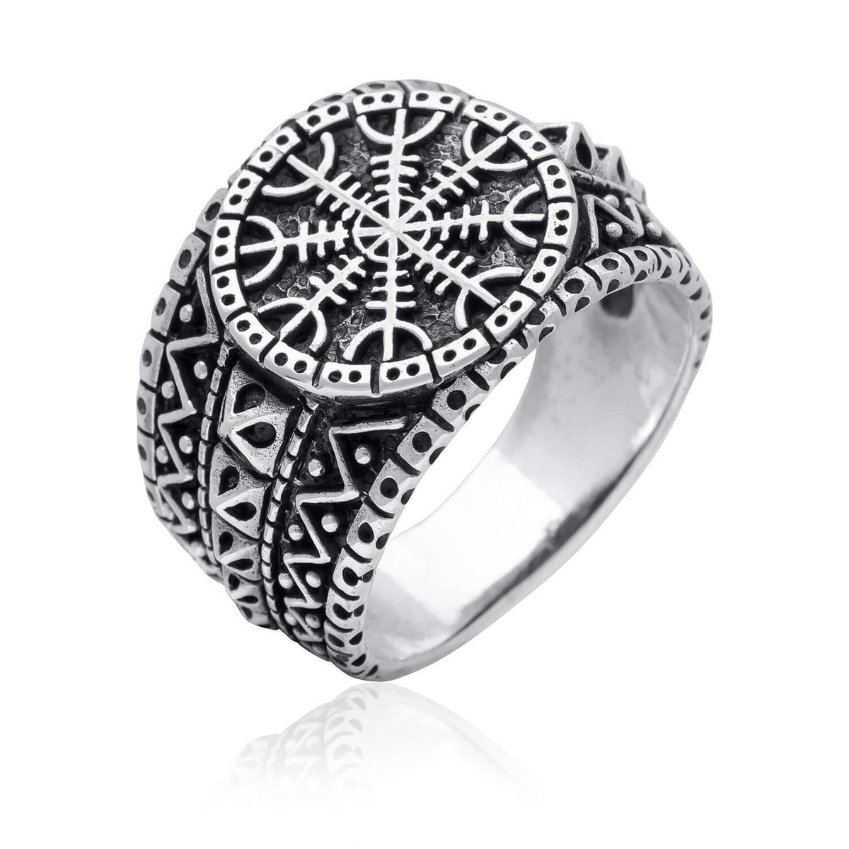 925 Sterling Silver Helm of Awe Viking Oxidized Ring - SilverMania925