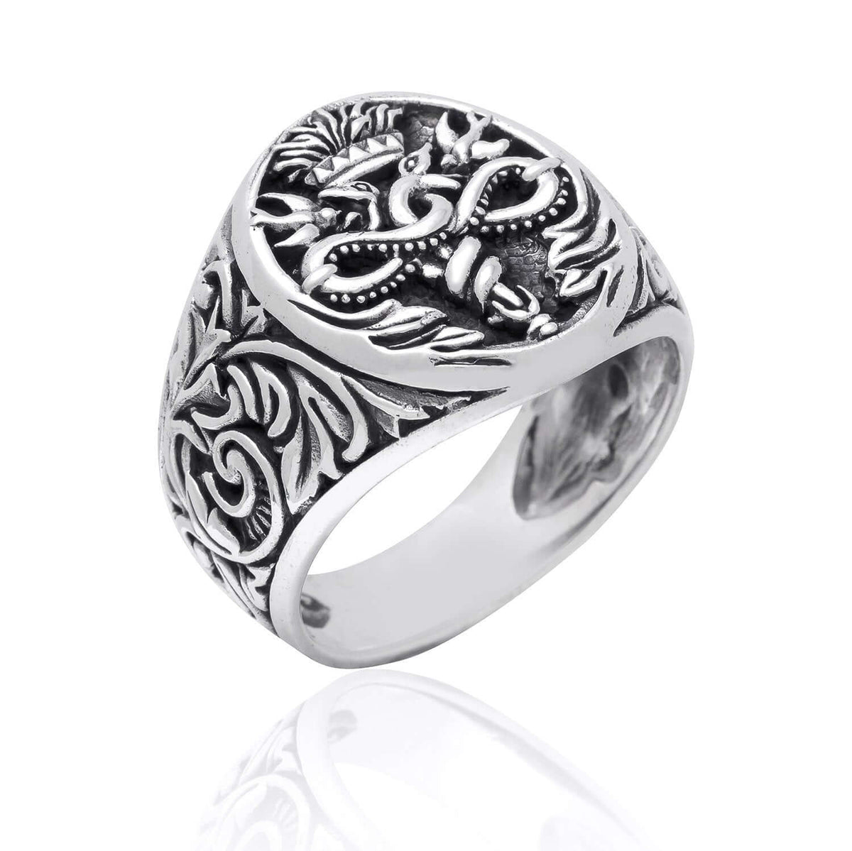 925 Sterling Silver Caduceus Medical Symbol Signet Ring - SilverMania925