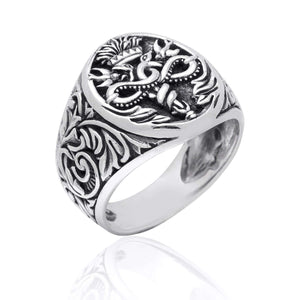 925 Sterling Silver Caduceus Medical Symbol Snake Signet Ring