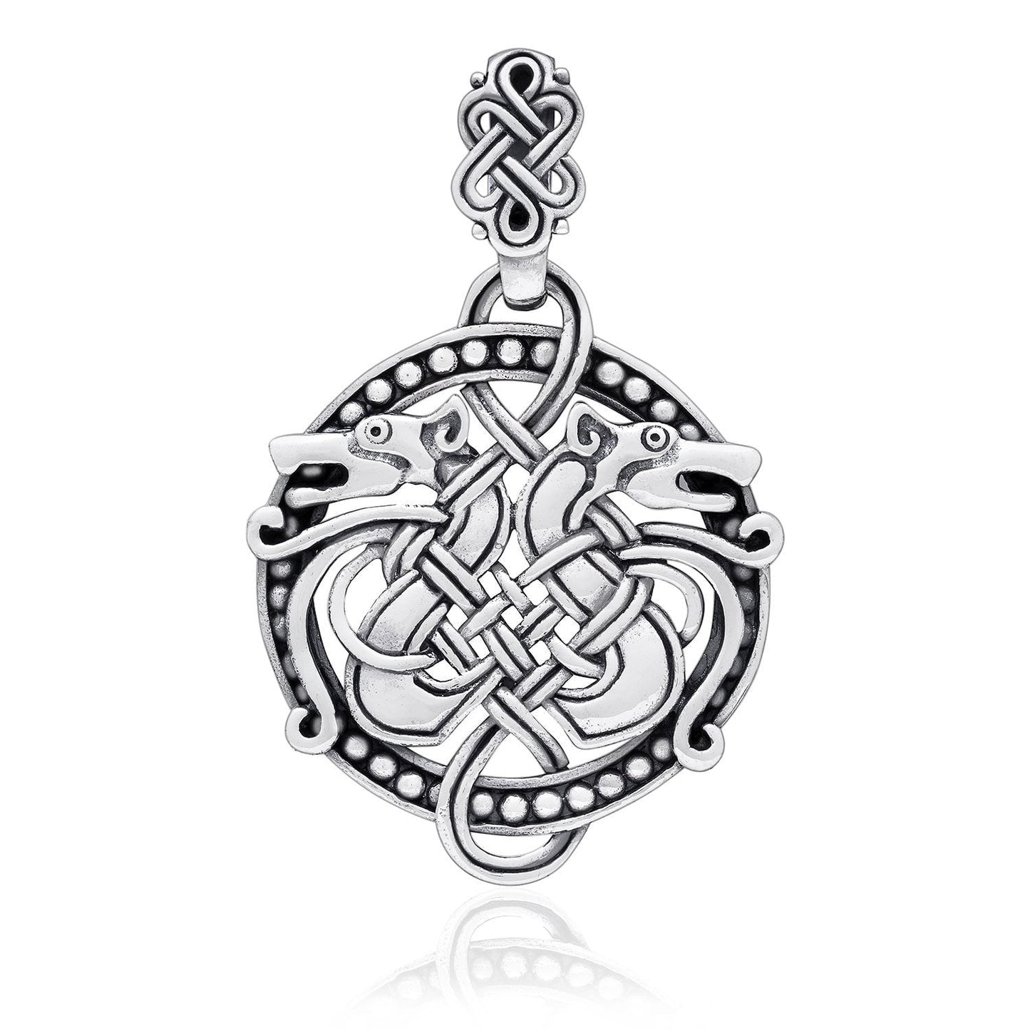 925 Sterling Silver Viking Hound Wolf Fenrir Norse Knotwork Amulet Pendant - SilverMania925