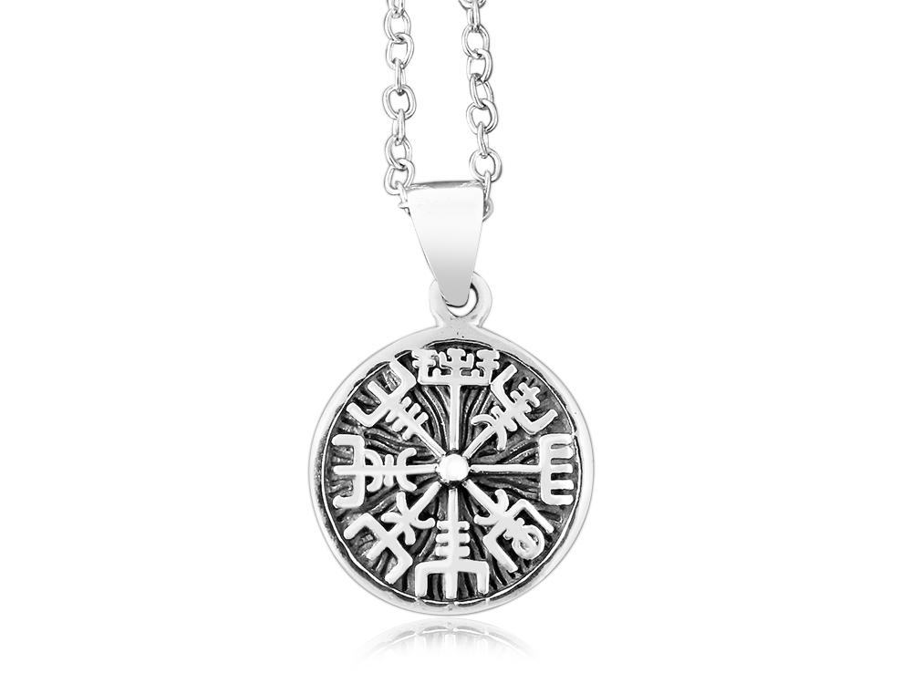 925 Sterling Silver Vegvisir Icelandic Viking Asatru Magical Staves Compass Charm Pendant