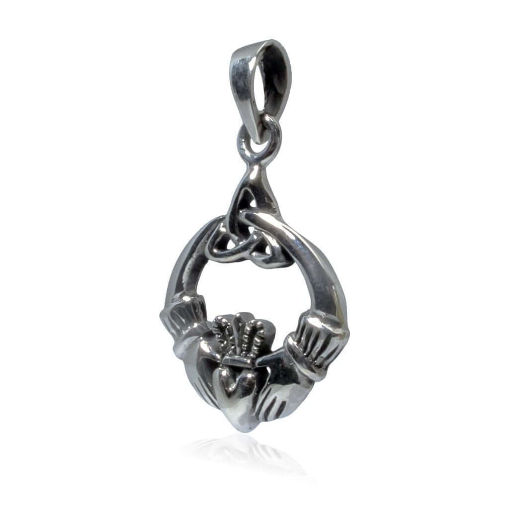 Sterling Silver Irish Claddagh Pendant with Triquetra - SilverMania925