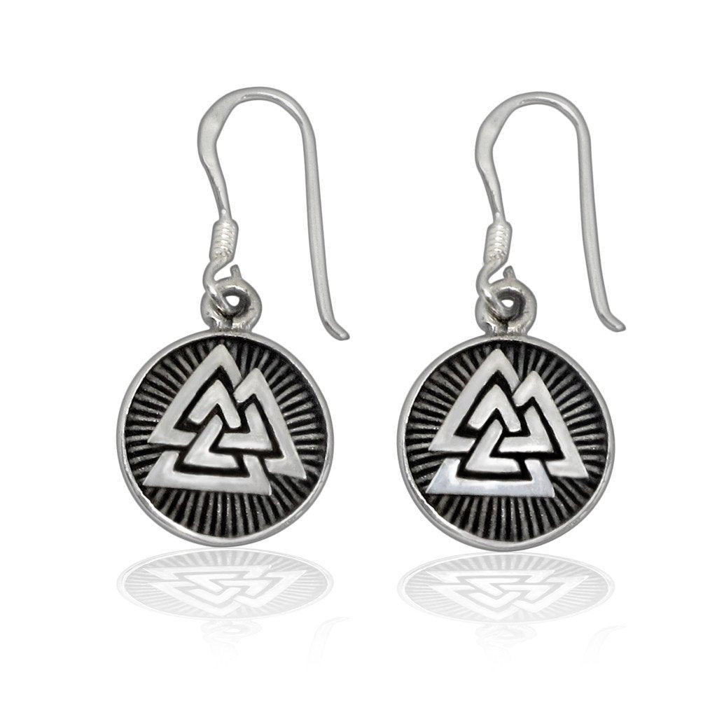 925 Sterling Silver Valknut Odin Viking Norse Runes Runic Dangle Earrings Set - SilverMania925