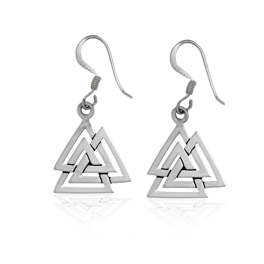 925 Sterling Silver Valknut Viking Knot Norse Runes Odin Dangle Earrings Set - SilverMania925