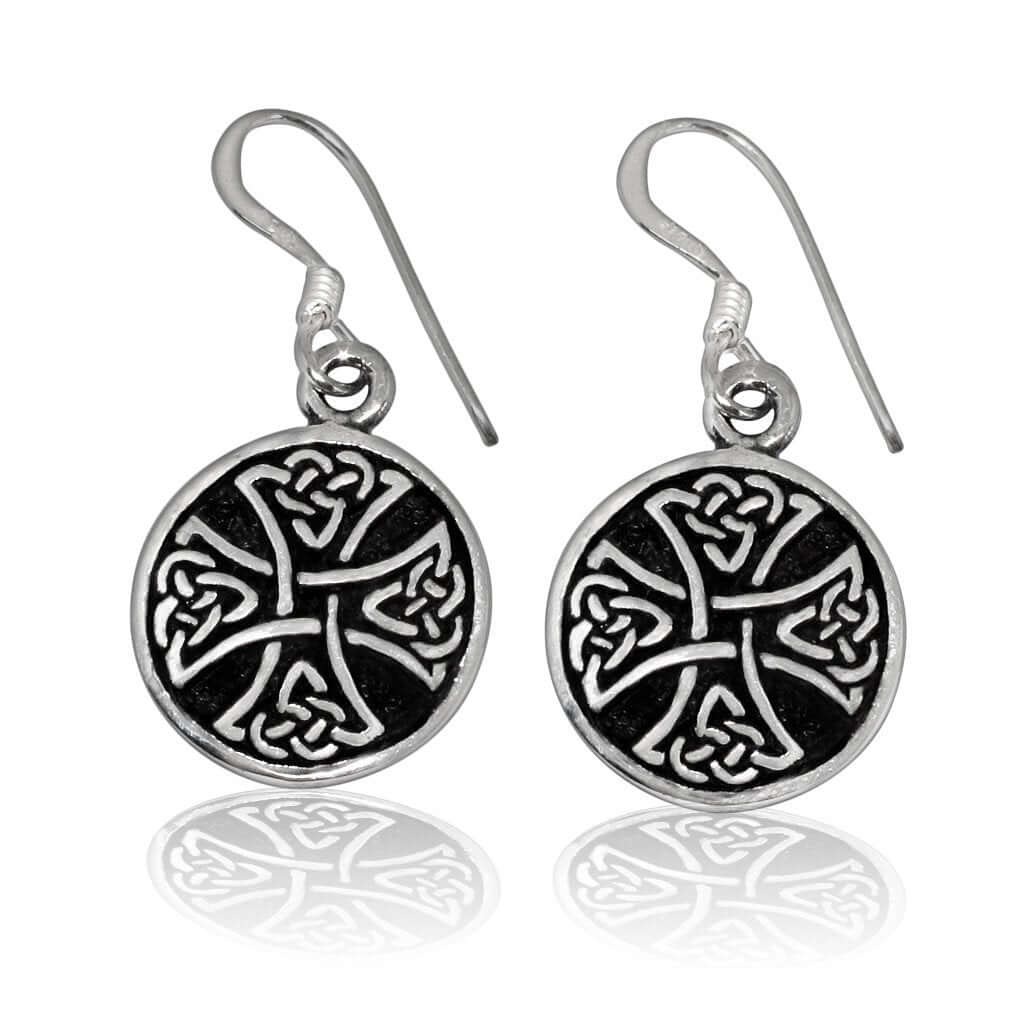 925 Sterling Silver Celtic Irish Knot Knights Templar Iron Cross Dangle Earrings Set