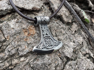 925 Sterling Silver Viking Knotwork Axe Double Sided Amulet