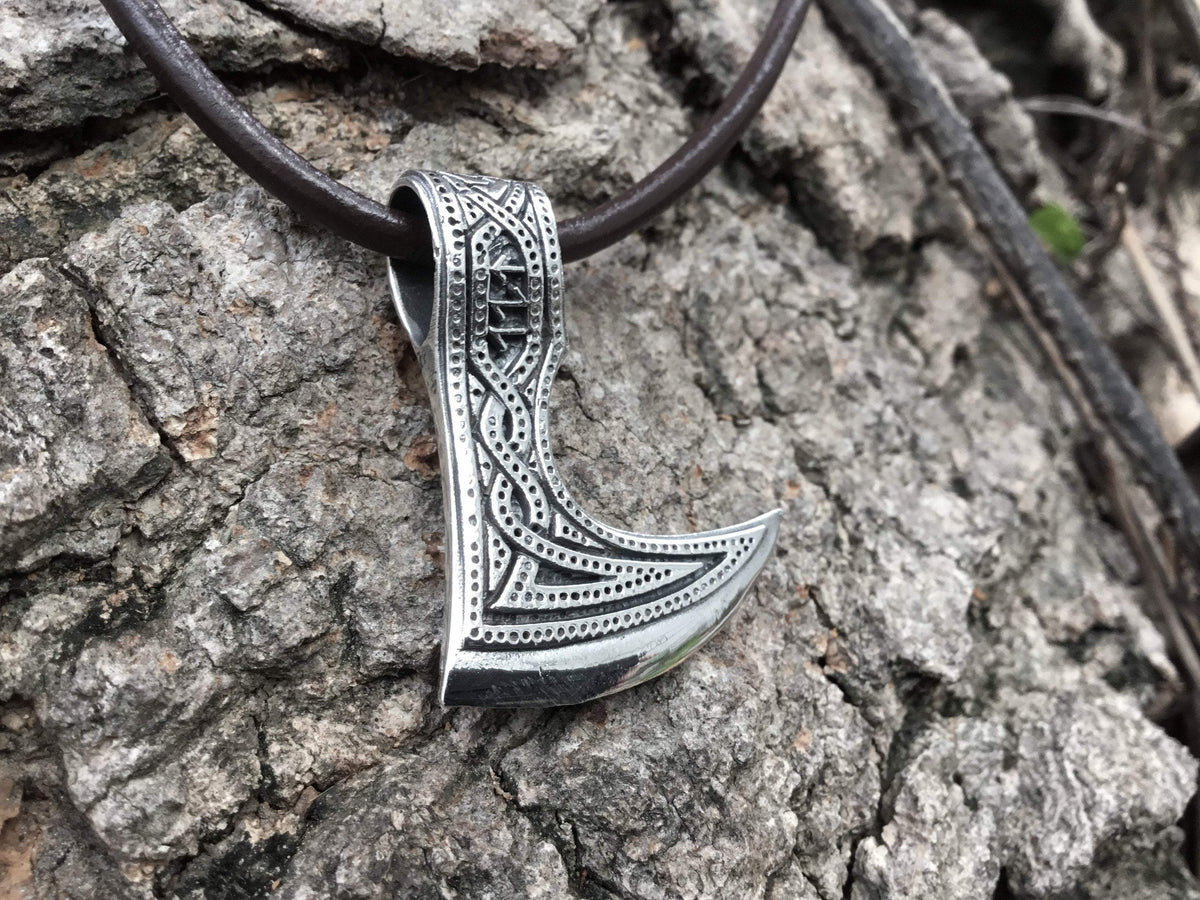 925 Sterling Silver Viking Perun Axe Double Sided Pendant - SilverMania925