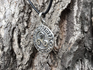 925 Sterling Silver Celtic Triskelion Viking Runes Pendant