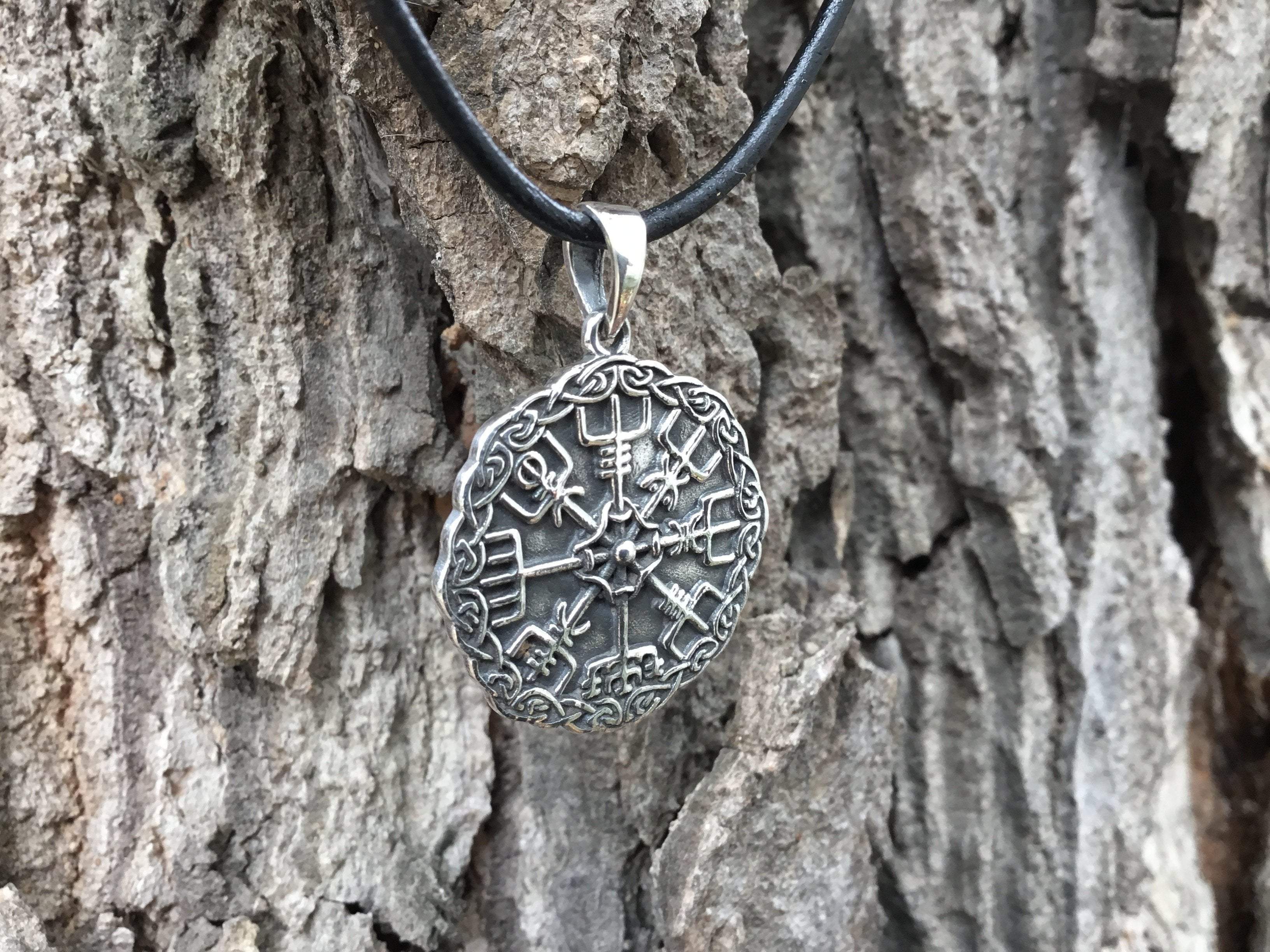 925 Sterling Silver Viking Vegvisir Compass Celtic Knotwork Pendant - SilverMania925