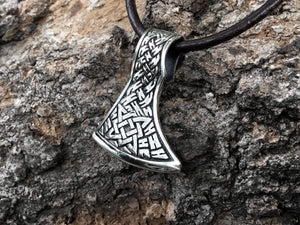 925 Sterling Silver Viking Knotwork Perun Axe Double Sided Pendant