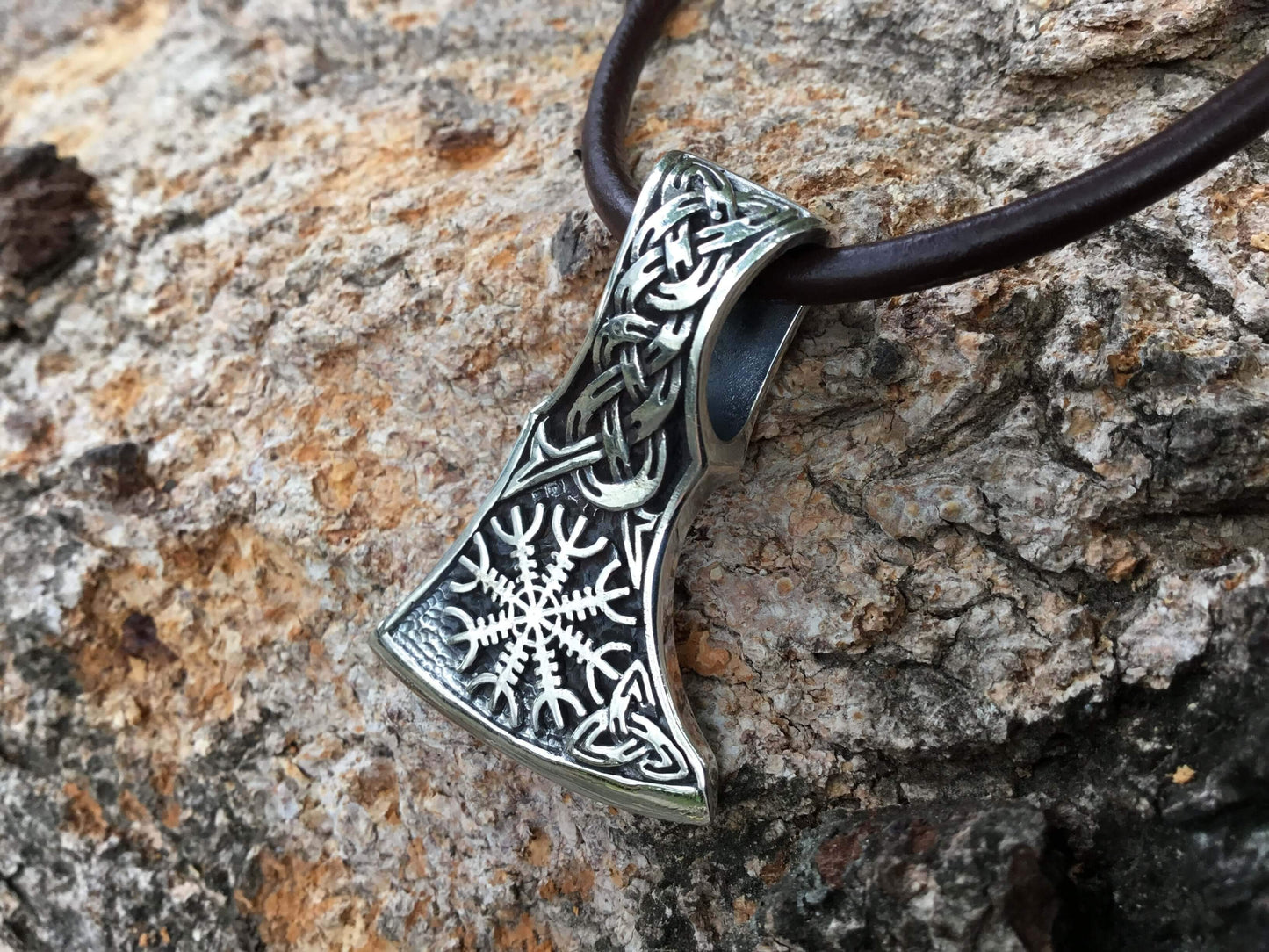 925 Sterling Silver Helm of Awe Viking Axe Pendant - SilverMania925