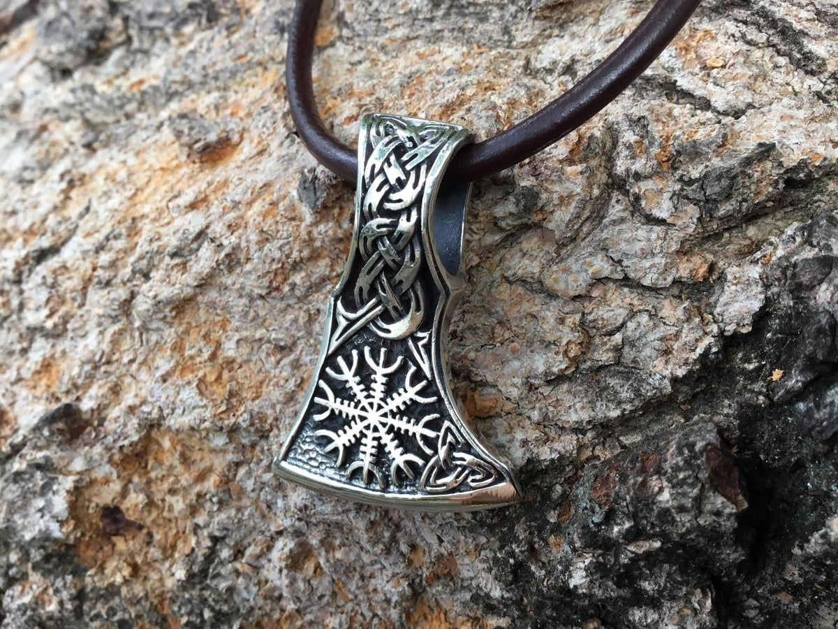 925 Sterling Silver Helm of Awe Viking Axe Pendant - SilverMania925