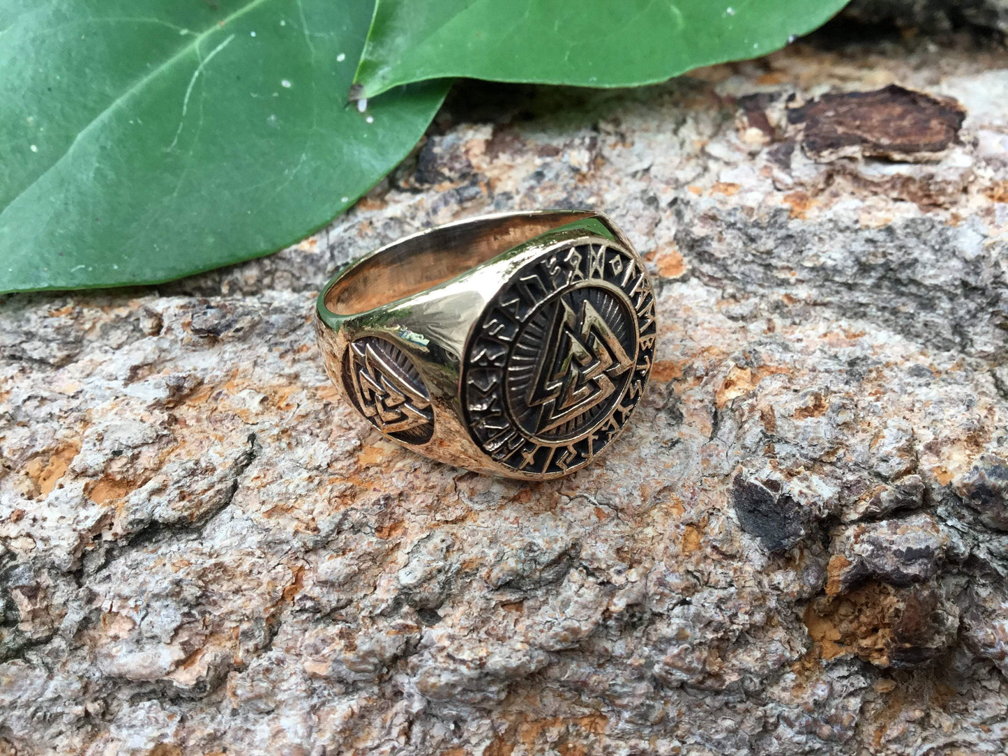 Valknut Viking Norse Runes Bronze Ring - SilverMania925