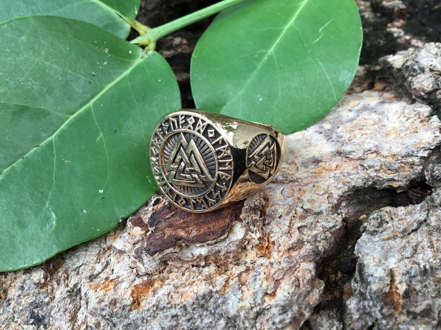 Valknut Viking Norse Runes Bronze Ring - SilverMania925