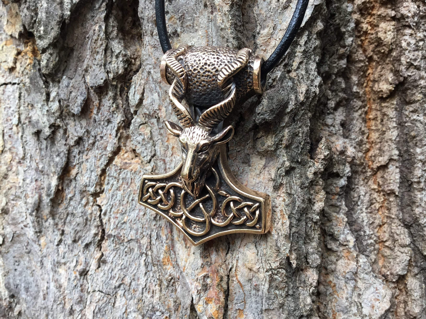 Thor Hammer Mjolnir Viking Goat Bronze Handcrafted Pendant - SilverMania925