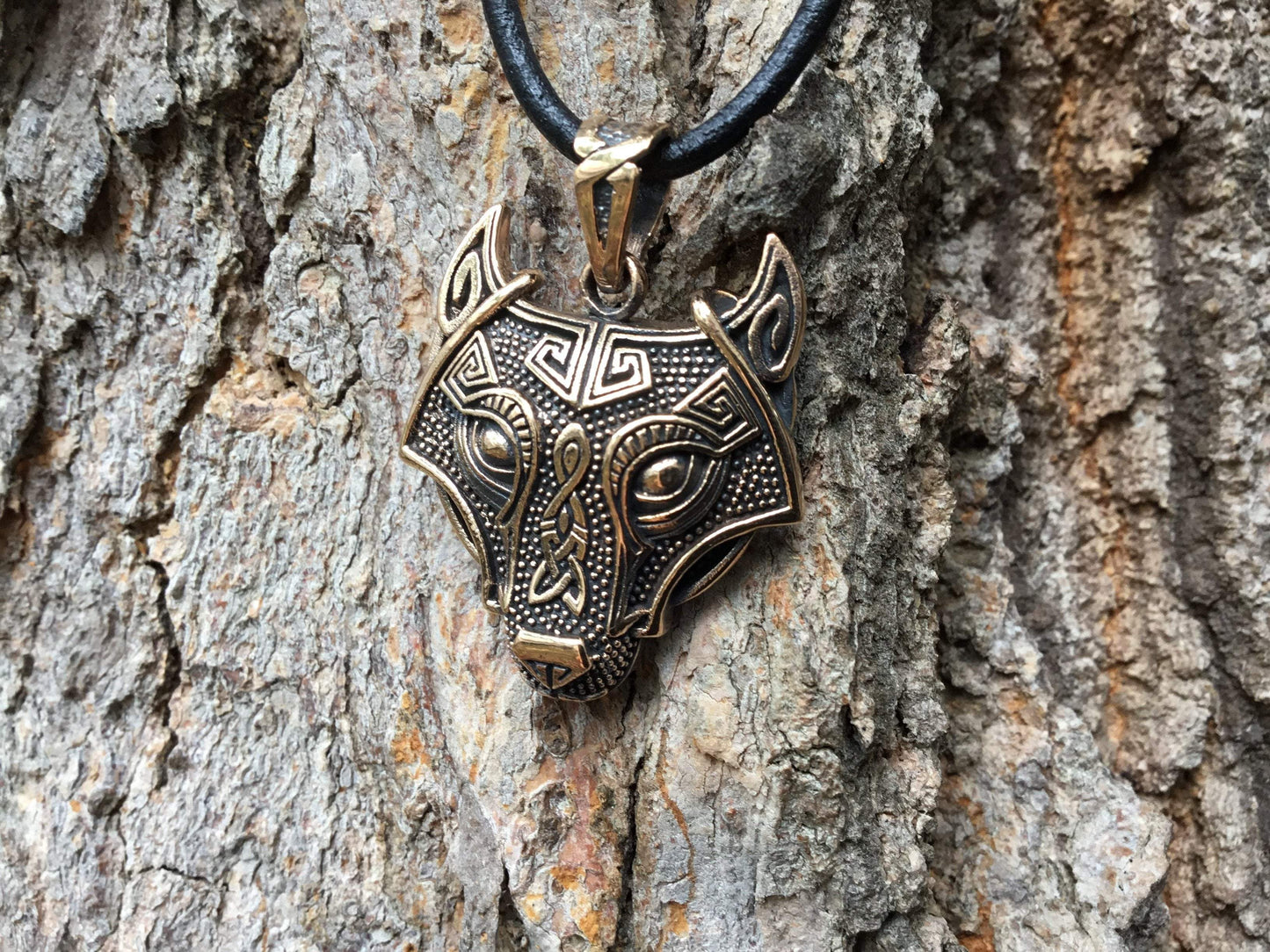 Viking Wolf Head Fenrir Bronze Handcrafted Pendant - SilverMania925