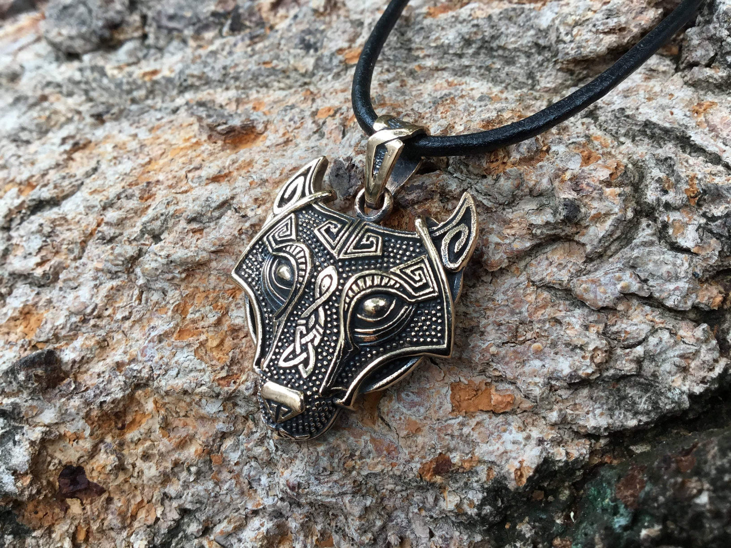 Viking Wolf Head Fenrir Bronze Handcrafted Pendant - SilverMania925
