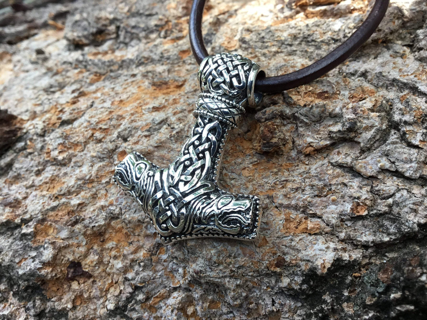 Sterling Silver Mjolnir Pendant with Jormungand Heads - SilverMania925