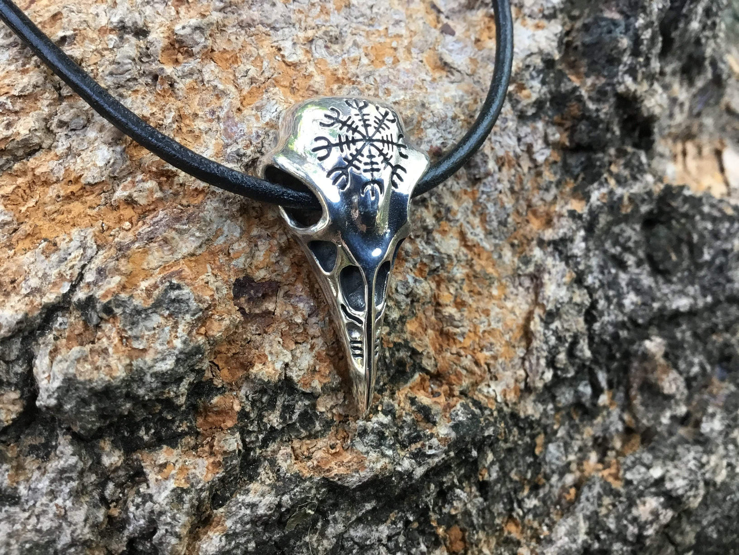925 Sterling Silver Viking Raven Skull Helm of Awe Pendant - SilverMania925