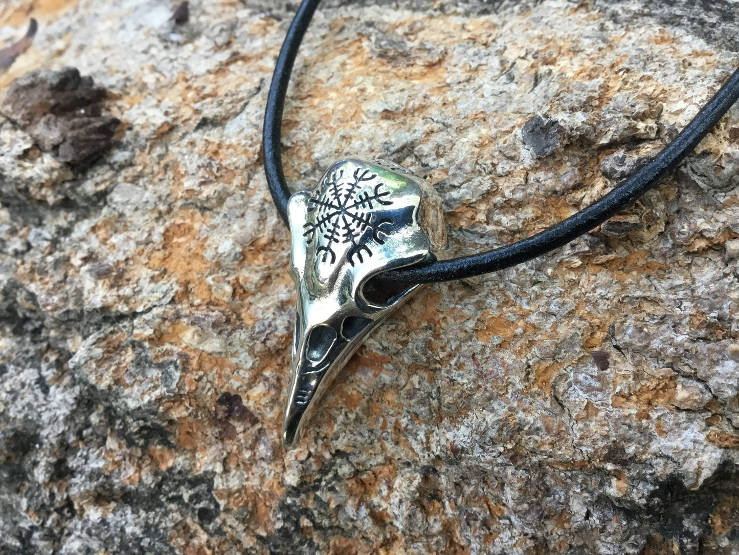 925 Sterling Silver Viking Raven Skull Helm of Awe Pendant - SilverMania925