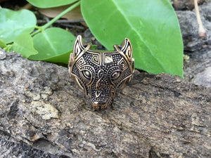 Viking Wolf Head Ring Handcrafted from Bronze