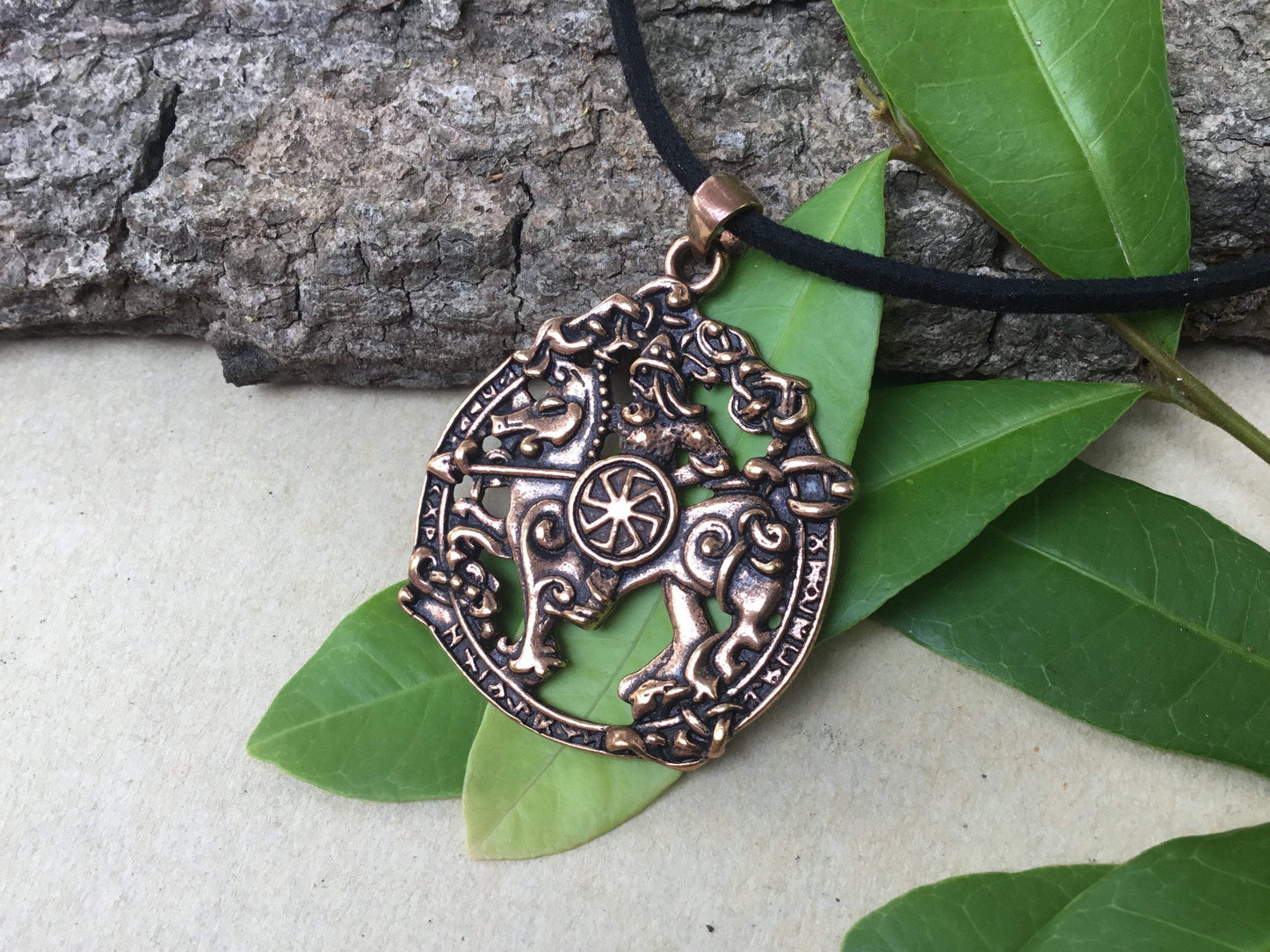 Odin Riding Sleipnir Viking Pendant Handcrafted from Bronze - SilverMania925