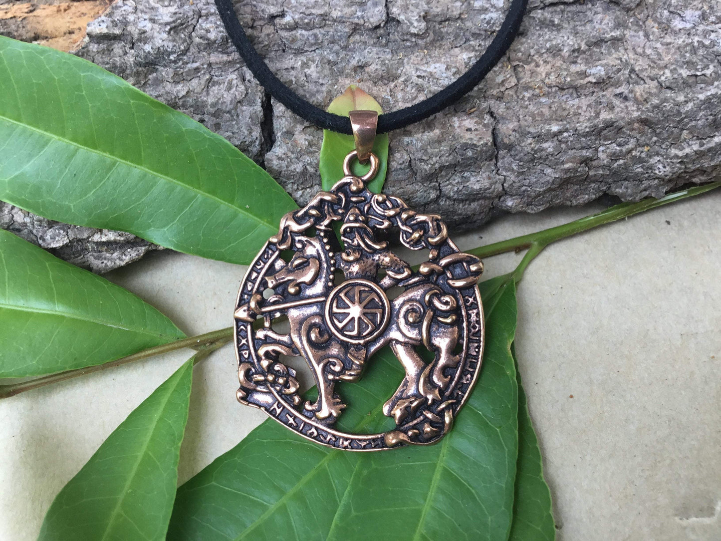 Odin Riding Sleipnir Viking Pendant Handcrafted from Bronze - SilverMania925