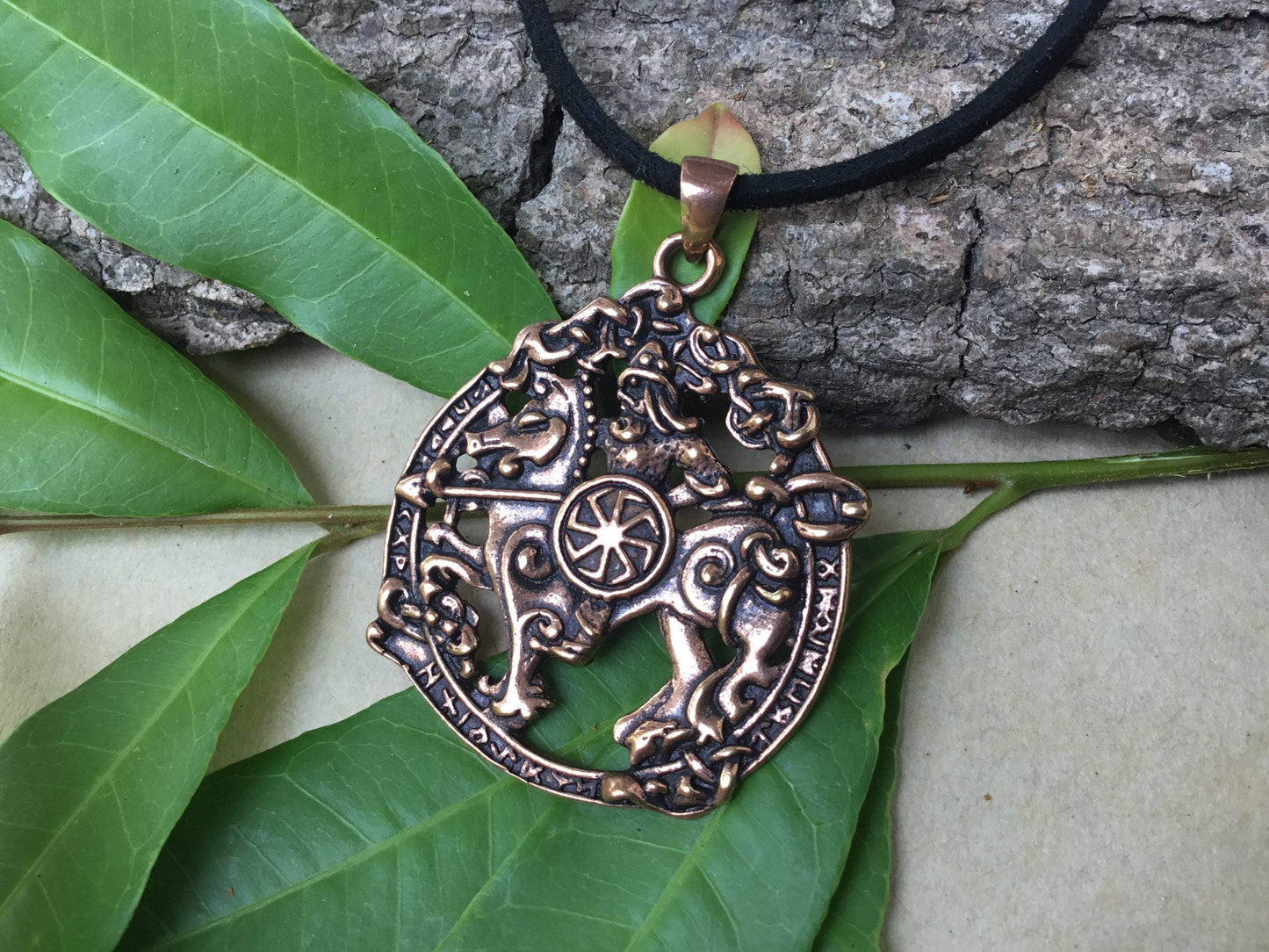 Odin Riding Sleipnir Viking Pendant Handcrafted from Bronze - SilverMania925