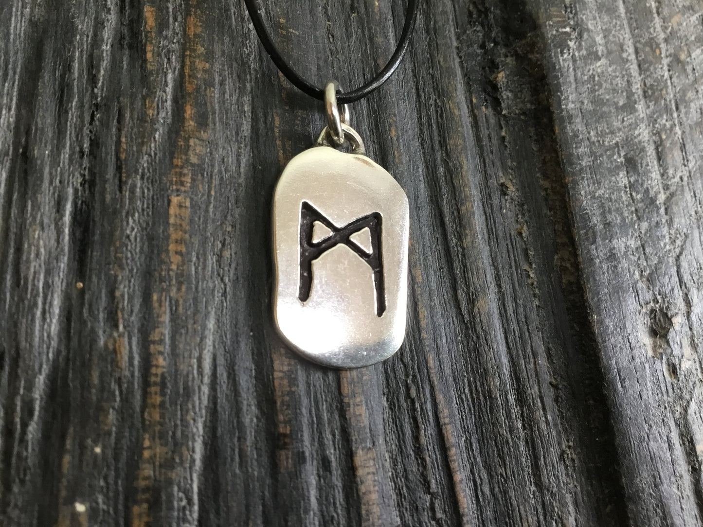 Sterling Silver Viking Rune Mannaz Antique Finish Pendant - SilverMania925
